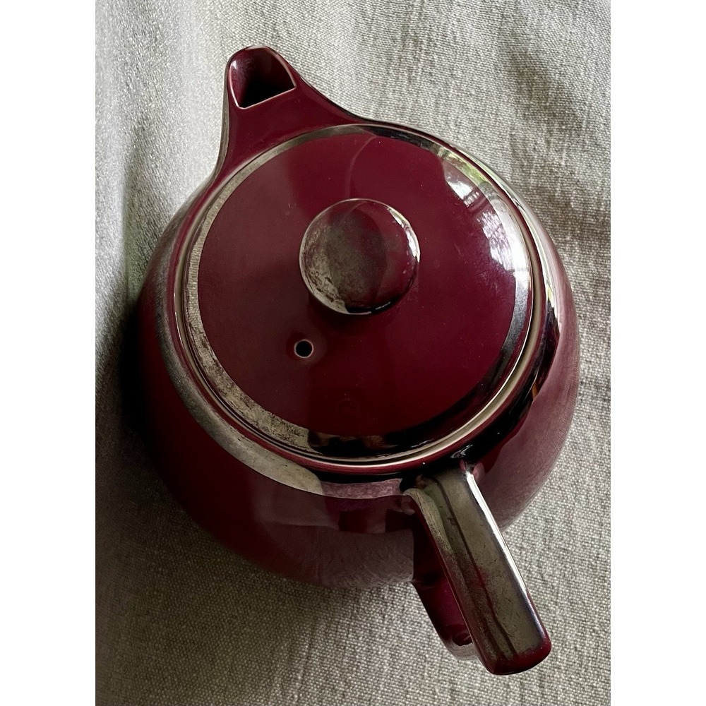 MCM Hall's Superior Quality Kitchenware Maroon Silver LRG Coffee Pot 10 Cup Tea